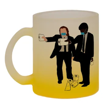 Pulp Fiction 3 meter away, Κούπα γυάλινη δίχρωμη με βάση το κίτρινο ματ, 330ml