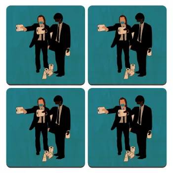 Pulp Fiction 3 meter away, ΣΕΤ x4 Σουβέρ ξύλινα τετράγωνα plywood (9cm)