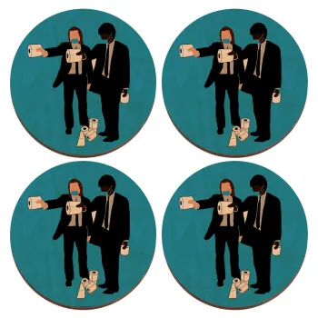 Pulp Fiction 3 meter away, ΣΕΤ x4 Σουβέρ ξύλινα στρογγυλά plywood (9cm)