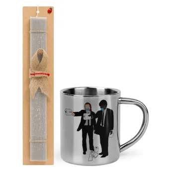 Pulp Fiction 3 meter away, Easter Set, metallic thermal cup (300ml) & Easter aromatic flat candle (30cm) (GRAY)