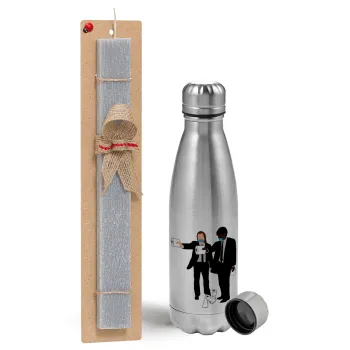 Pulp Fiction 3 meter away, Easter Set, metallic Inox water bottle (750ml) & aromatic flat Easter candle (30cm) (GRAY)