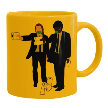 Pulp Fiction 3 meter away, Ceramic coffee mug yellow, 330ml