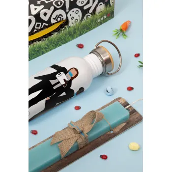 Pulp Fiction 3 meter away, Πασχαλινή Λαμπάδα με παγούρι μεταλλικό (620ml, stainless steel) & κερί αρωματικό πλακέ (30cm) (ΤΙΡΚΟΥΑΖ)