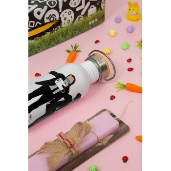 Pulp Fiction 3 meter away, Πασχαλινή Λαμπάδα με παγούρι μεταλλικό (620ml, stainless steel) & κερί αρωματικό πλακέ (30cm) (ΡΟΖ)