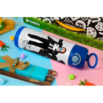 Pulp Fiction 3 meter away, Πασχαλινή Λαμπάδα με Παιδικό παγούρι θερμό, ανοξείδωτο, με καλαμάκι ασφαλείας, ΜΠΛΕ (500ml)