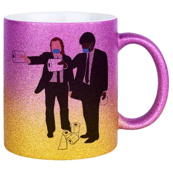 Pulp Fiction 3 meter away, Κούπα Χρυσή/Ροζ Glitter, κεραμική, 330ml