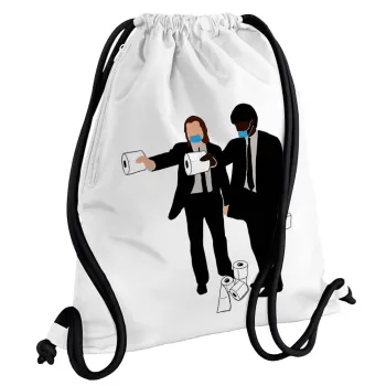Pulp Fiction 3 meter away, Backpack pouch GYMBAG white, with pocket (40x48cm) & thick cords