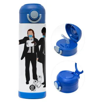 Pulp Fiction 3 meter away, Children's hot water bottle, stainless steel, with safety straw, BLUE (500ml)