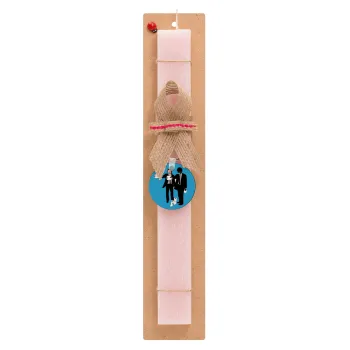 Pulp Fiction 3 meter away, Easter Set, wooden keychain & scented flat Easter candle (30cm) (PINK)