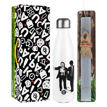 Pulp Fiction 3 meter away, Easter candle, metallic white thermos bottle (500ml) & aromatic flat candle (30cm) (GRAY)