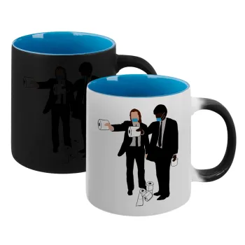 Pulp Fiction 3 meter away, Κούπα Μαγική εσωτερικό μπλε, κεραμική 330ml που αλλάζει χρώμα με το ζεστό ρόφημα