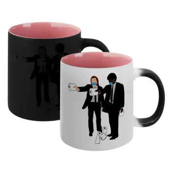 Pulp Fiction 3 meter away, Κούπα Μαγική εσωτερικό ΡΟΖ, κεραμική 330ml που αλλάζει χρώμα με το ζεστό ρόφημα