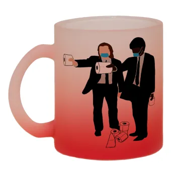 Pulp Fiction 3 meter away, Κούπα γυάλινη δίχρωμη με βάση το κόκκινο ματ, 330ml