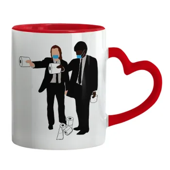 Pulp Fiction 3 meter away, Mug heart red handle, ceramic, 330ml