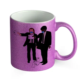 Pulp Fiction 3 meter away, Κούπα Μωβ Glitter που γυαλίζει, κεραμική, 330ml