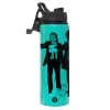 Metallic water bottle with safety lid, 850ml aluminum
