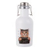Cool cat, Μεταλλικό παγούρι Λευκό (Stainless steel) με καπάκι ασφαλείας 1L