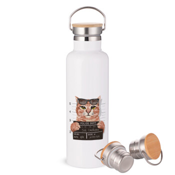 Cool cat, Stainless steel White with wooden lid (bamboo), double wall, 750ml