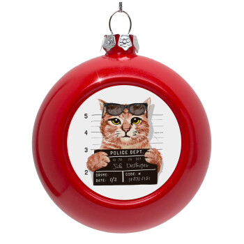 Cool cat, Red Christmas tree ornament bauble 8cm
