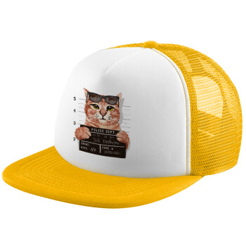 Cool cat, Καπέλο Soft Trucker με Δίχτυ Κίτρινο/White 