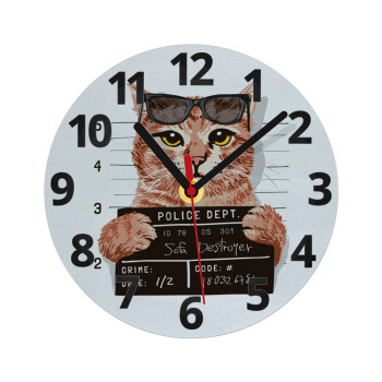 Cool cat, Ρολόι τοίχου γυάλινο (20cm)