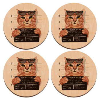 Cool cat, ΣΕΤ x4 Σουβέρ ξύλινα στρογγυλά plywood (9cm)