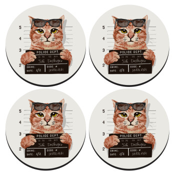 Cool cat, SET of 4 round wooden coasters (9cm)