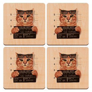 Cool cat, ΣΕΤ x4 Σουβέρ ξύλινα τετράγωνα plywood (9cm)