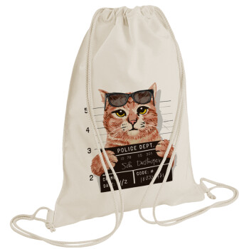 Cool cat, Τσάντα πλάτης πουγκί GYMBAG natural (28x40cm)