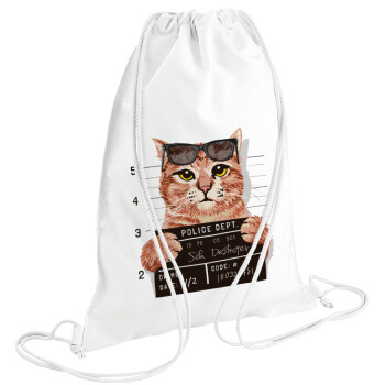 Cool cat, Τσάντα πλάτης πουγκί GYMBAG λευκή (28x40cm)