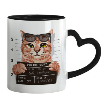 Cool cat, Mug heart black handle, ceramic, 330ml