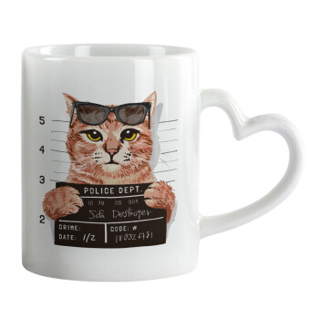 Cool cat, Mug heart handle, ceramic, 330ml