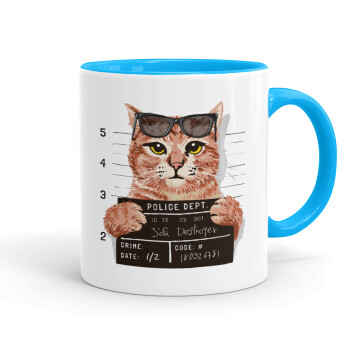 Cool cat, Mug colored light blue, ceramic, 330ml