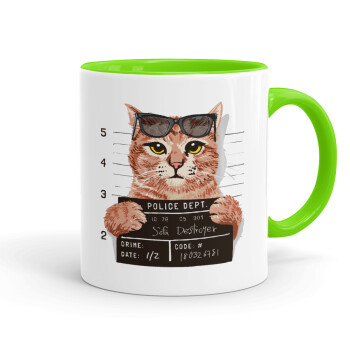 Cool cat, Mug colored light green, ceramic, 330ml