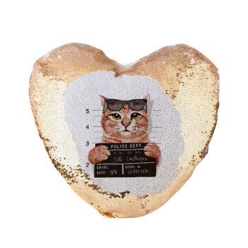 Cool cat, Μαξιλάρι καναπέ καρδιά Μαγικό Χρυσό με πούλιες 40x40cm περιέχεται το  γέμισμα