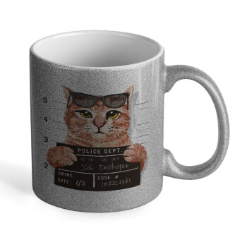 Cool cat, Κούπα Ασημένια Glitter που γυαλίζει, κεραμική, 330ml