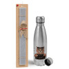 Easter Set, metallic Inox water bottle (750ml) & aromatic flat Easter candle (30cm) (GRAY)