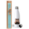 Easter Set, metallic stainless steel water bottle (750ml) & aromatic flat Easter candle (30cm) (TURQUOISE)