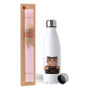 Easter Set, metallic stainless steel water bottle (750ml) & scented flat Easter candle (30cm) (PINK)