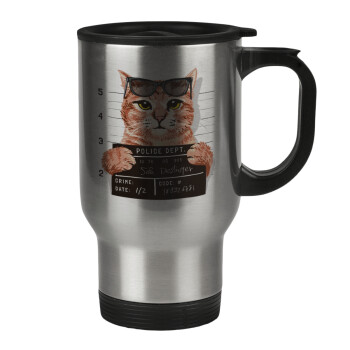 Cool cat, Stainless steel travel mug with lid, double wall 450ml