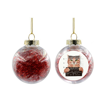 Cool cat, Χριστουγεννιάτικη μπάλα δένδρου διάφανη με κόκκινο γέμισμα 8cm