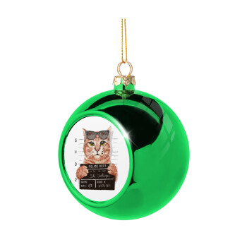 Cool cat, Green Christmas tree ornament ball 8cm