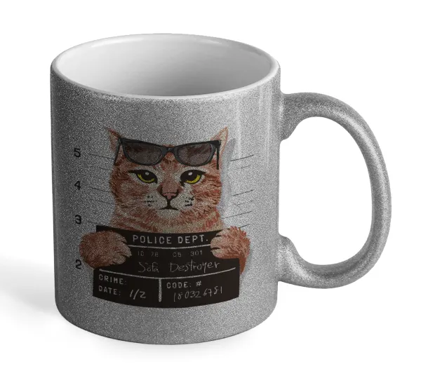 Cool cat — Silver glitter mug that sparkles, ceramic, 330ml