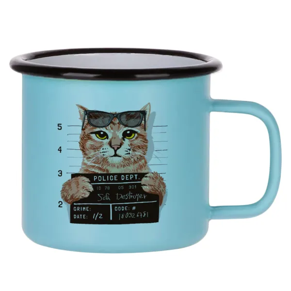 Cool cat — Metal enamel mug, matte light blue, 360ml