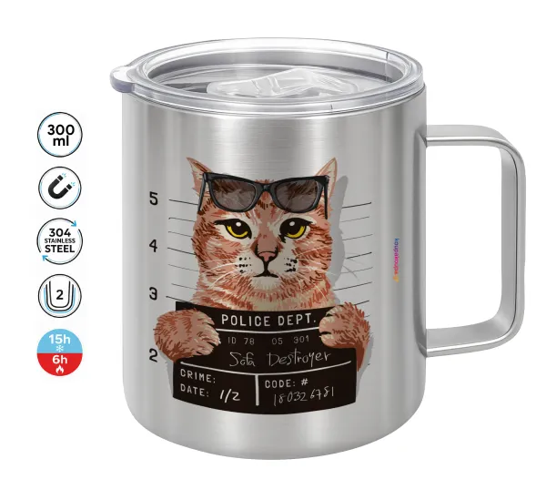 Cool cat — Κούπα Ανοξείδωτη διπλού τοιχώματος 300ml με καπάκι διατήρησης θερμοκρασίας