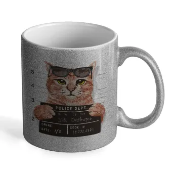Cool cat, Κούπα Ασημένια Glitter που γυαλίζει, κεραμική, 330ml