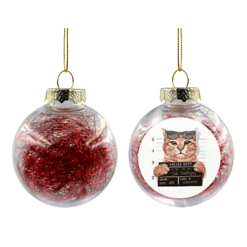 Cool cat, Transparent Christmas tree ball ornament with red filling 8cm