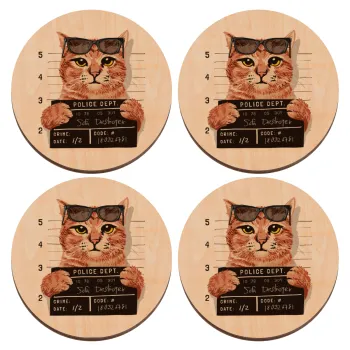 Cool cat, ΣΕΤ x4 Σουβέρ ξύλινα στρογγυλά plywood (9cm)