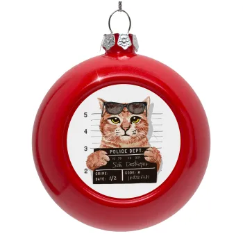 Cool cat, Red Christmas tree ornament bauble 8cm