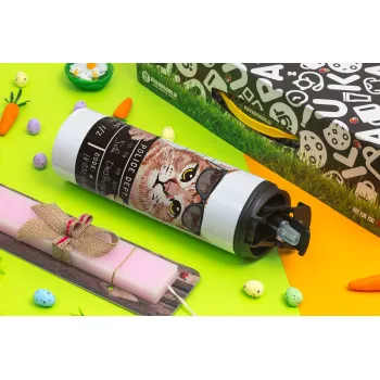 Cool cat, Easter candle,Travel Tumbler 2 Lids, with metal straw & cleaning brush & aromatic flat candle (30cm) (PINK)